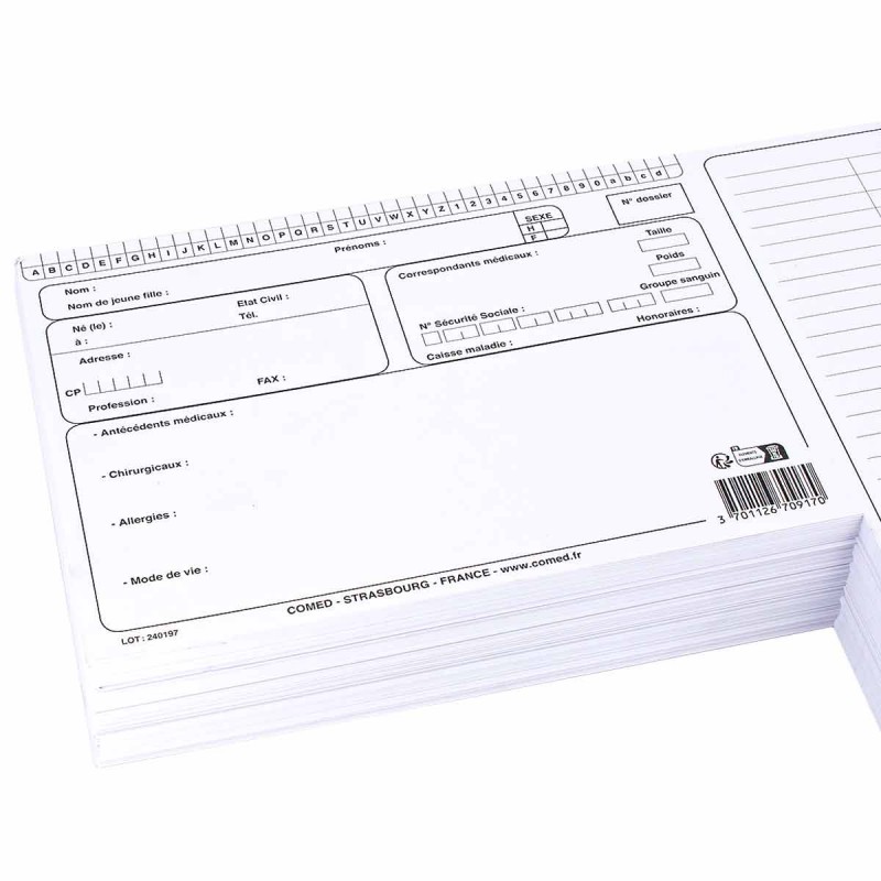 Fiches 3 volets Comed paquet de 250