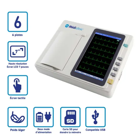 ECG 6 pistes ecran tactile 7" AVEC interprétation CARDIO BETA 6 - MÉDICLINIC