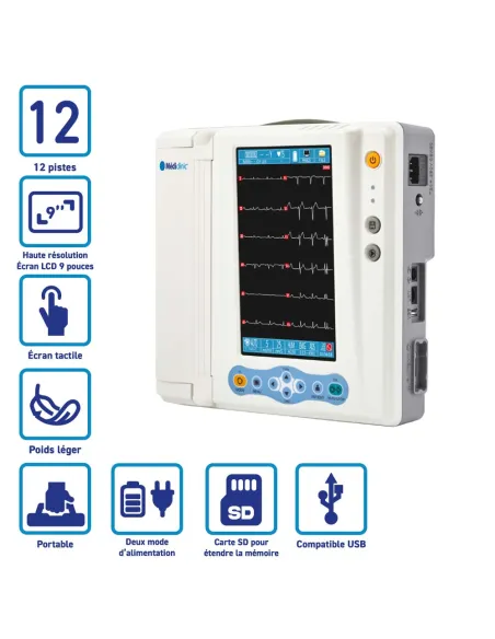 Électrocardiographe 12 pistes écran tactile 9” Cardio Beta 12 - Blanc