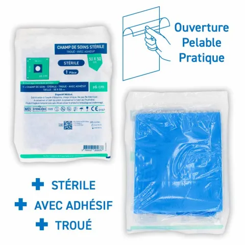 Champs de soins troués stériles avec adhésif Ø 6 cm