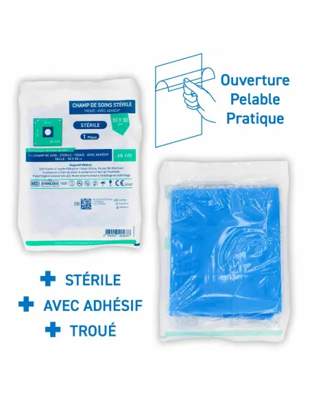 Champs de soins troués stériles avec adhésif Ø 6 cm