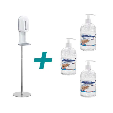 Pack Distributeur Gel Sans Contact 3 en 1 + 3 Gel hydroalcoolique offert