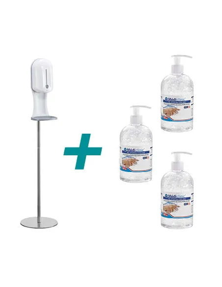 Pack Distributeur Gel Sans Contact 3 en 1 + 3 Gel hydroalcoolique offert
