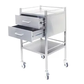 Gueridon médical en inox à 2 Tiroirs - MEDICLINIC