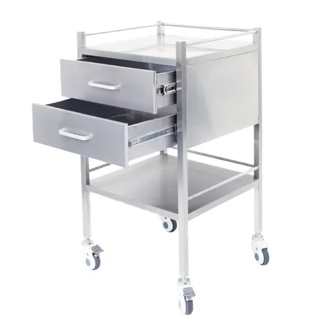 Gueridon médical en inox à 2 Tiroirs - MEDICLINIC