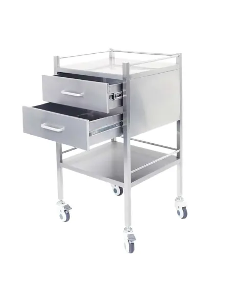 Gueridon médical en inox à 2 Tiroirs - MEDICLINIC