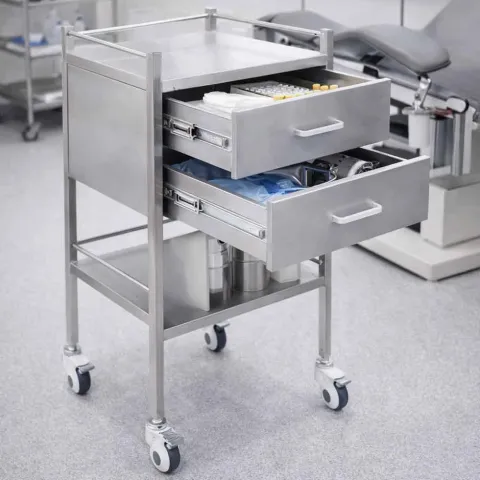 Gueridon médical en inox à 2 Tiroirs - MEDICLINIC