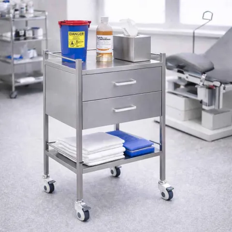 Gueridon médical en inox à 2 Tiroirs - MEDICLINIC