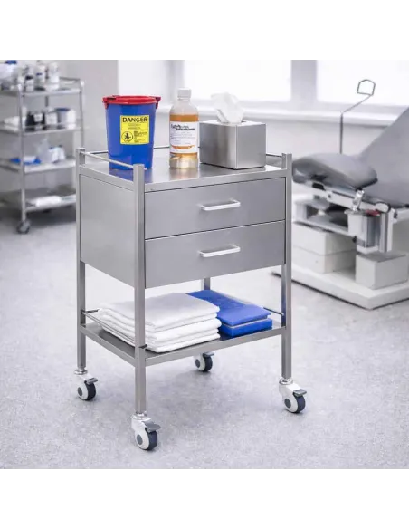 Gueridon médical en inox à 2 Tiroirs - MEDICLINIC