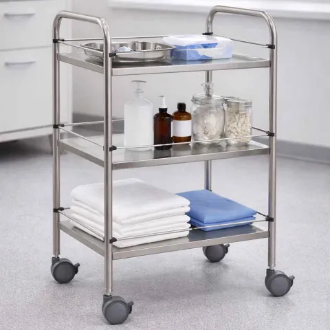 Guéridon médical inox 3 plateaux 60x40 – Mediclinic
