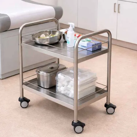 Guéridon médical inox 2 plateaux 60x40 – Mediclinic