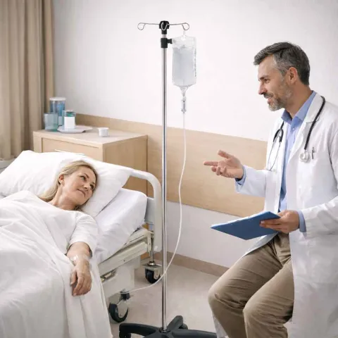 Pied à sérum inox 4 crochets réglable – MEDICLINIC