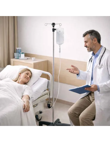 Pied à sérum inox 4 crochets réglable – MEDICLINIC