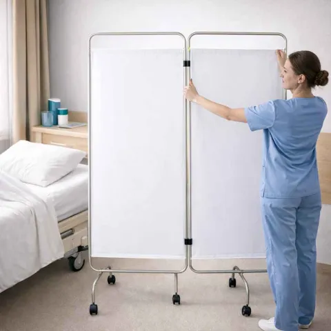 Paravent médical 2 panneaux Inox toile M1 – Mediclinic