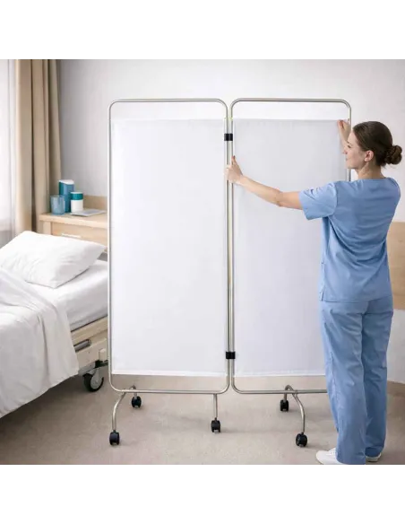 Paravent médical 2 panneaux Inox toile M1 – Mediclinic