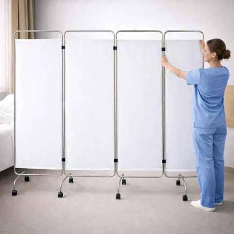 Paravent médical 4 panneaux Inox Toile M1 – Mediclinic