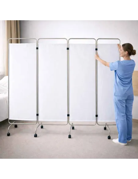 Paravent médical 4 panneaux Inox Toile M1 – Mediclinic
