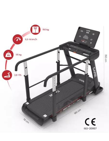 TAPIS DE COURSE AVEC BARBE - MED740 CARE – Fluidité et confort pour rééducation