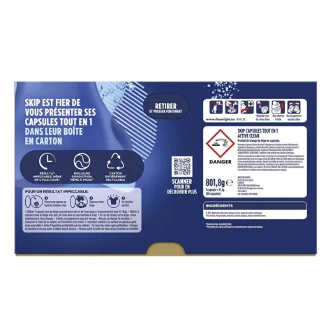 Lessive Pods Active clean 3 en 1 38 Lavage - SKIP