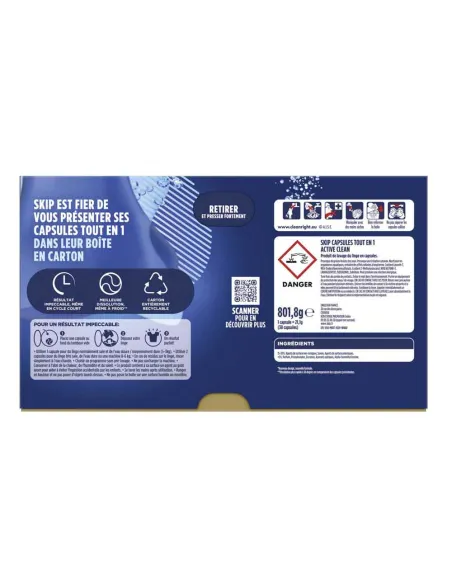 Lessive Pods Active clean 3 en 1 38 Lavage - SKIP