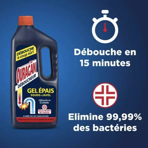 DEBOUCHEUR GEL EPAIS SOUDE + JAVEL - 1,5?L - OURAGAN