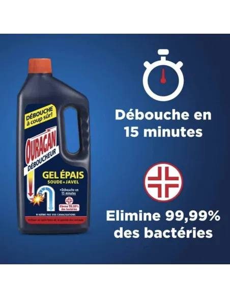 DEBOUCHEUR GEL EPAIS SOUDE + JAVEL - 1,5?L - OURAGAN