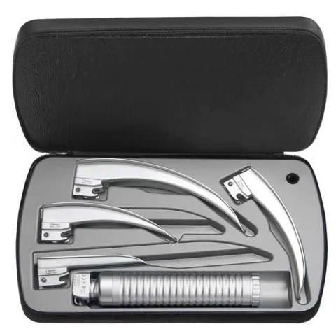 Trousse de laryngoscopie HEINE Classic F.O. avec éclairage LED et 4 lames
