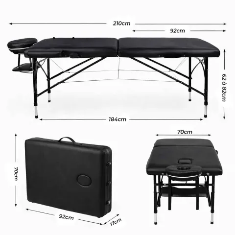 Table de massage pliante aluminium Noir – Alpha Alu Mediclinic