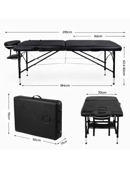 Table de massage pliante aluminium Noir – Alpha Alu Mediclinic