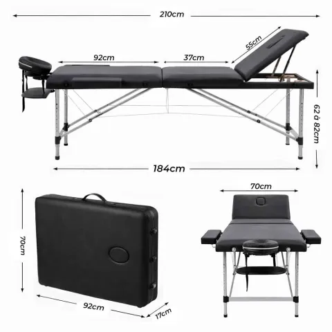 Table de massage pliante aluminium Noir – Beta Flex Mediclinic