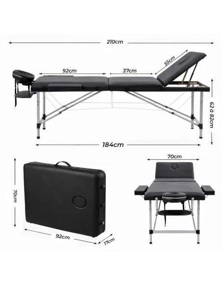 Table de massage pliante aluminium Noir – Beta Flex Mediclinic