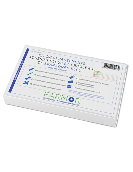KIT DE 91 PANSEMENTS BLEUS DETECTABLE ET 1 ROULEAU DE SPARADRAP