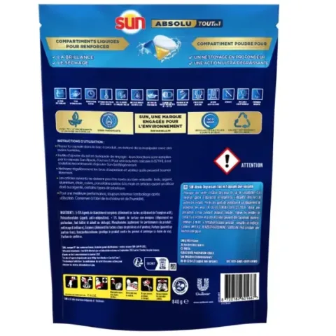 Capsules de lave-vaisselle Sun Absolu tout-en-un dégraissant, boîte de 56 unités