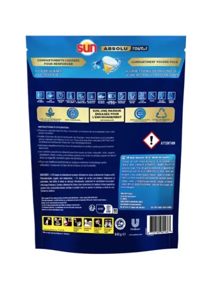 Capsules de lave-vaisselle Sun Absolu tout-en-un dégraissant, boîte de 56 unités
