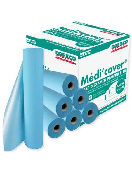 Draps d'examen bleu plastifiés 50x38 cm - 6 rouleaux de 180 formats