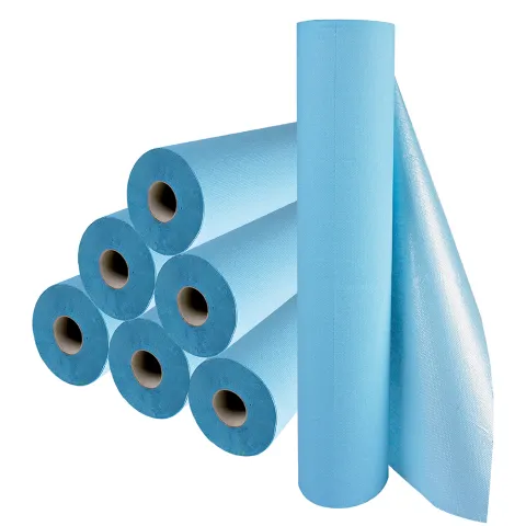 Draps d'examen bleu plastifiés 50x38 cm - 6 rouleaux de 180 formats