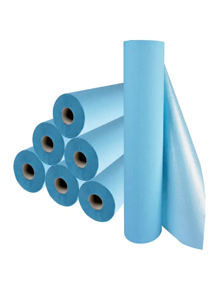 Draps d'examen bleu plastifiés 50x38 cm - 6 rouleaux de 180 formats