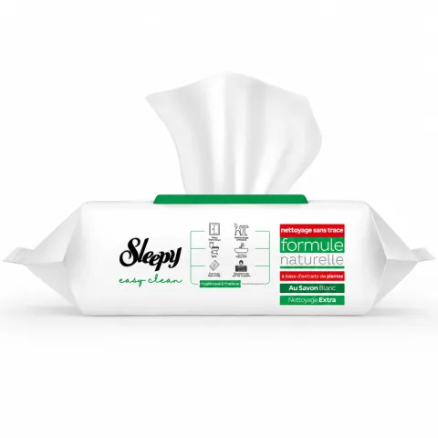 Lingettes nettoyantes sleepy easy clean savon blanc couvercle ouvert