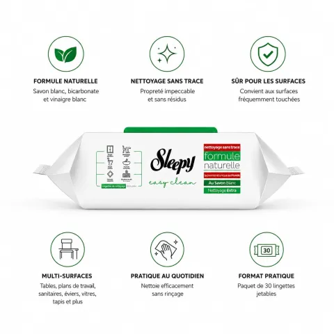 Lingettes nettoyantes sleepy easy clean savon blanc caractéristiques