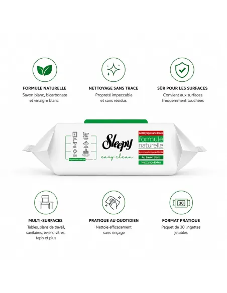 Lingettes nettoyantes sleepy easy clean savon blanc caractéristiques
