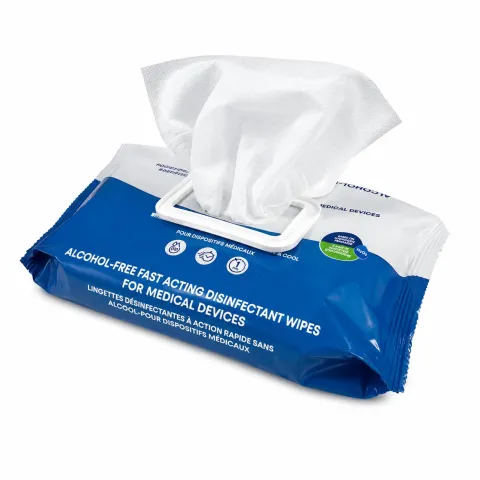 Lingettes désinfectantes sans alcool flowback Wancare sachet ouvert