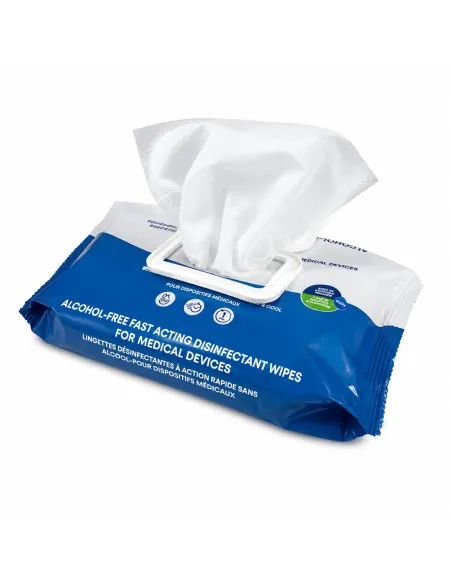 Lingettes désinfectantes sans alcool flowback Wancare sachet ouvert