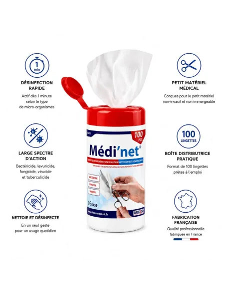 Lingettes désinfectantes Medi'net caractéristiques