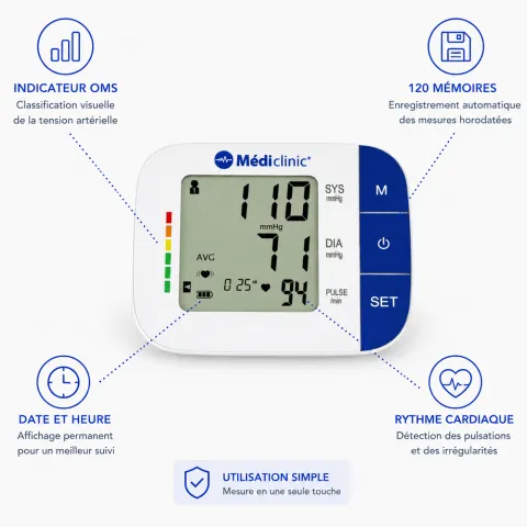 Tensiomètre bras MEDITENSIO BPM-55 écran LCD mémoire 120