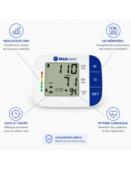 Tensiomètre bras MEDITENSIO BPM-55 écran LCD mémoire 120