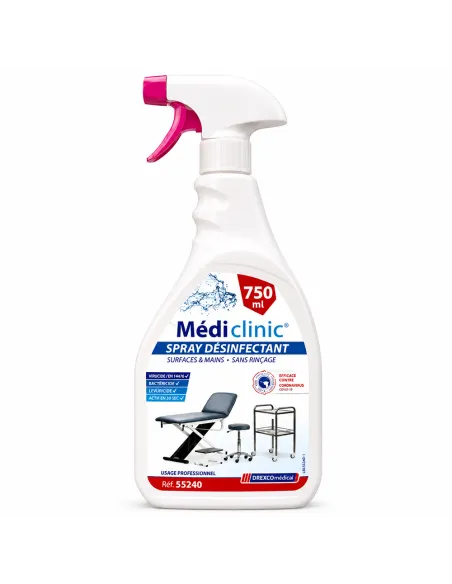 SPRAY NETTOYANT ET DÉSINFECTANT PRÊT À L'EMPLOI MEDICLINIC 750 ML