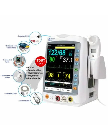 Pack Moniteur Patient MED 900 mesure 5 paramètres + Pied Roulant