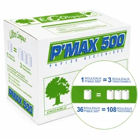 Papier toilette P'MAX 500 pure ouate 2 plis - 36 rouleaux