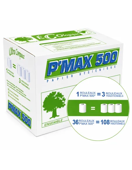 Papier toilette P'MAX 500 pure ouate 2 plis - 36 rouleaux