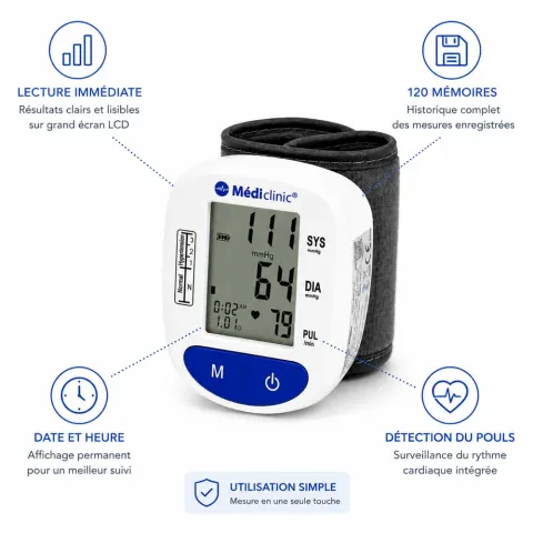 MEDITENSIO PGW26 TENSIOMÈTRE DE POIGNET AUTOMATIQUE